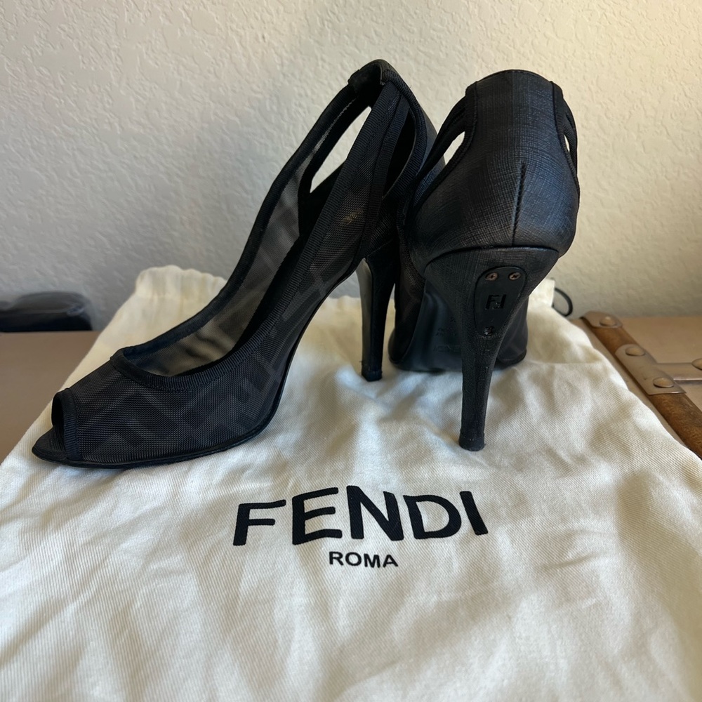 Fendi Mesh FF Monogram Peep Toe Pump Heels